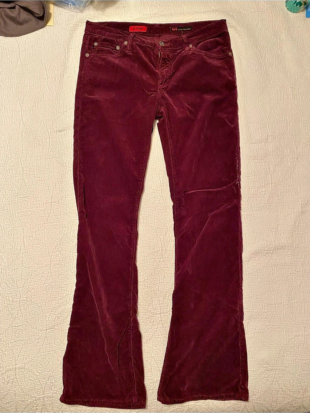 AG Adriano Goldschmied - The Angel Burgundy Corduroy Flare Jeans.  Waist 30